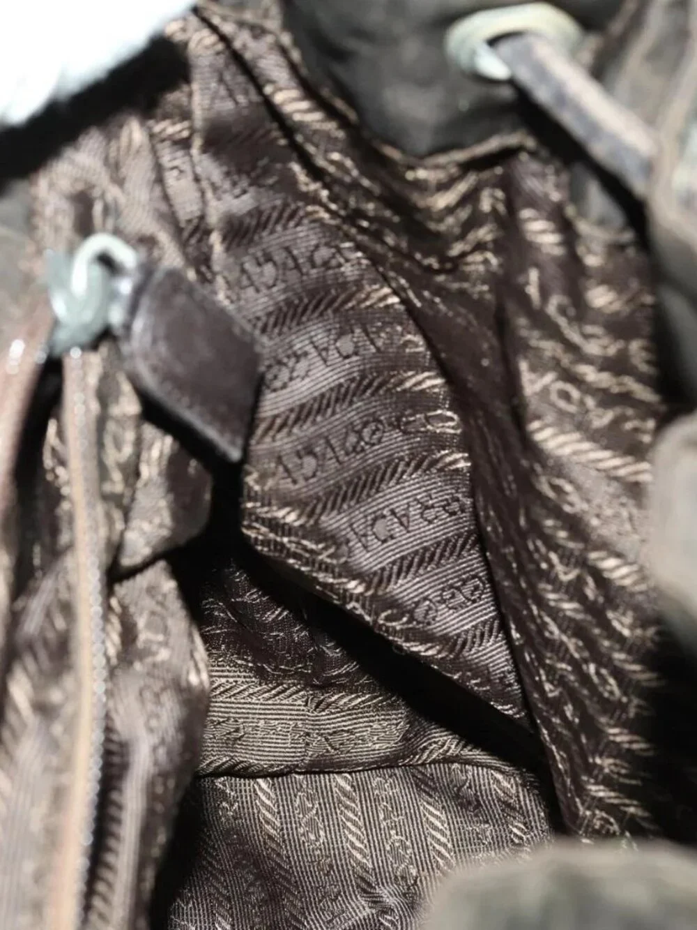 PRADA Backpack Nylon Brown Silver Auth 151544